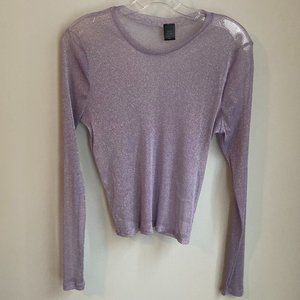 Sheer Mesh Long Sleeve Purple Sparkle Shirt